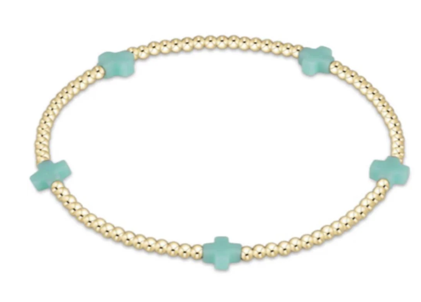 enewton 5.5" egirl Signature Cross Small Gold Pattern 2mm Bead Bracelet - Mint