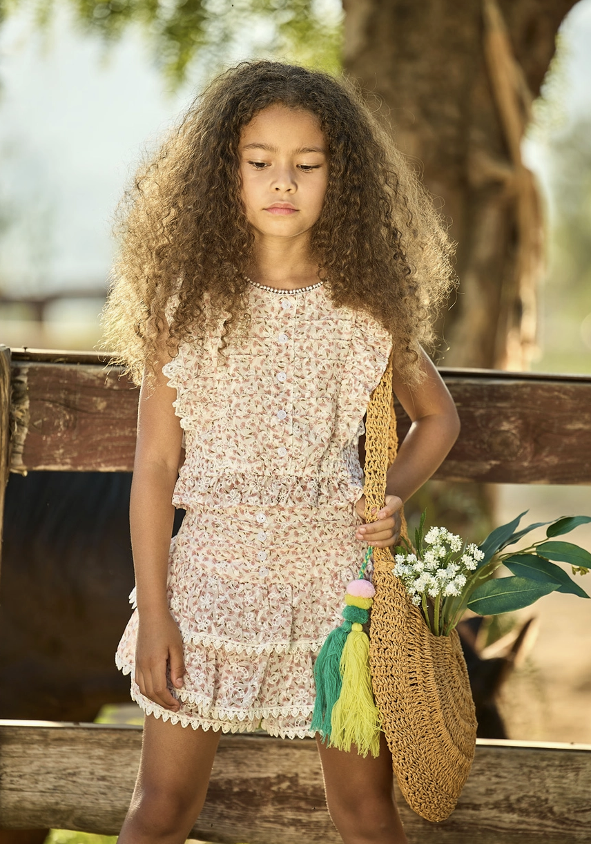 HB Lace Trimmed Top with Front Faux Placket and Pintucks