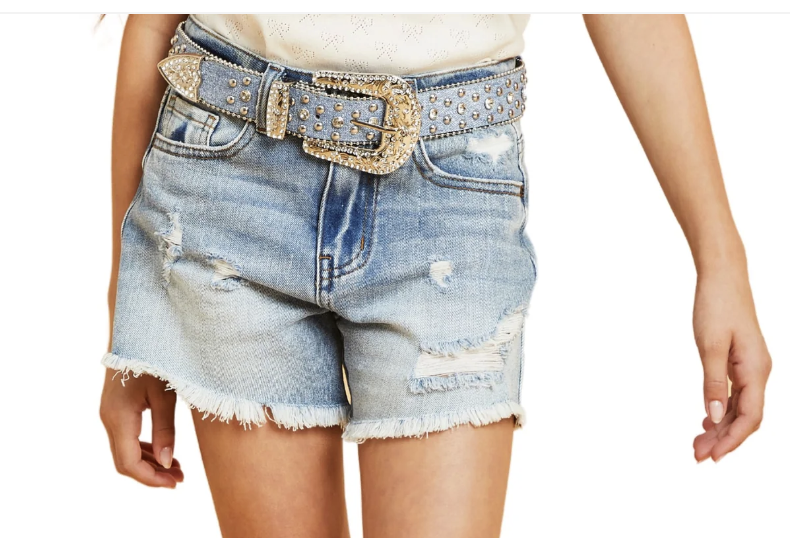 Emma Western Belted Fray Hem Shorts With Destruction