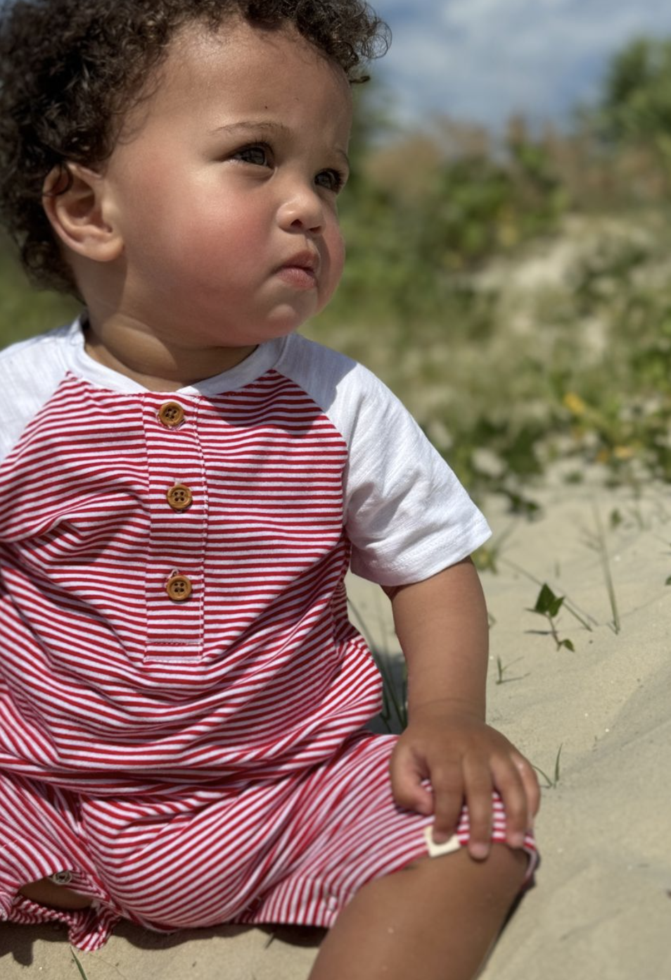 Afloat Red/White Stripe Raglan Romper