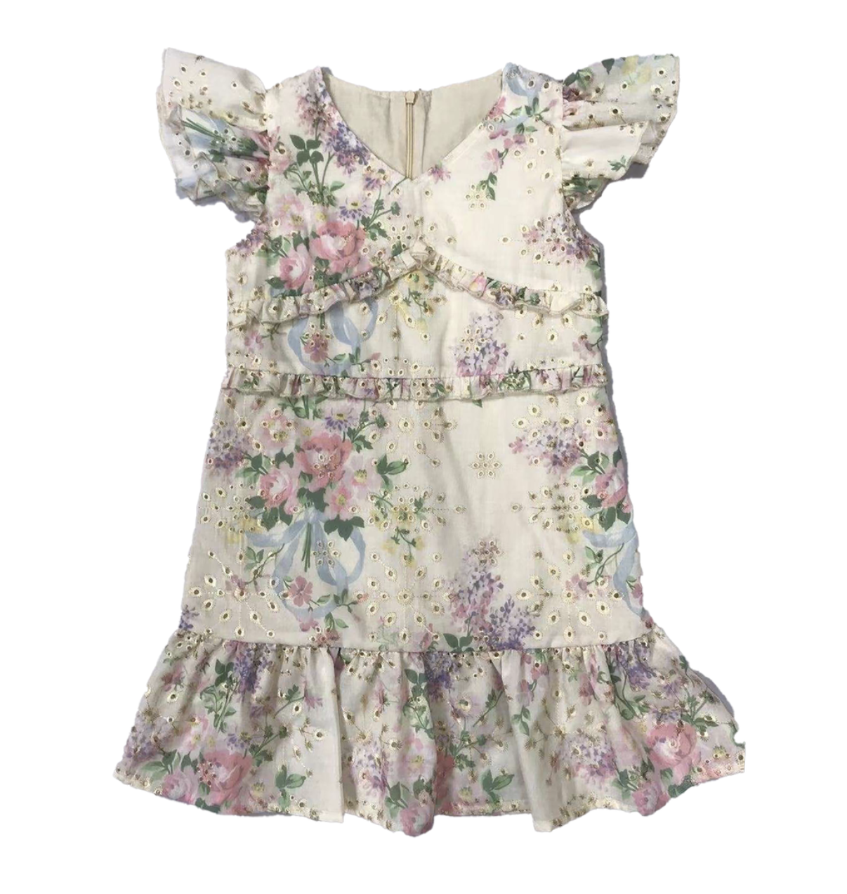 TS Floral Dress w/Eyelet Flutter Sleeve