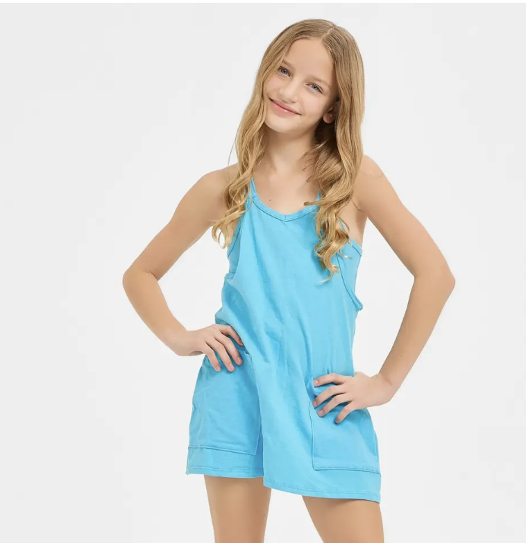 Blue Aqua Relaxed Tank Dress with Built-in Romper Lining