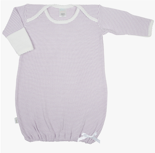 Paty LS Rib Knit Lap Shoulder Gown Lavender/White