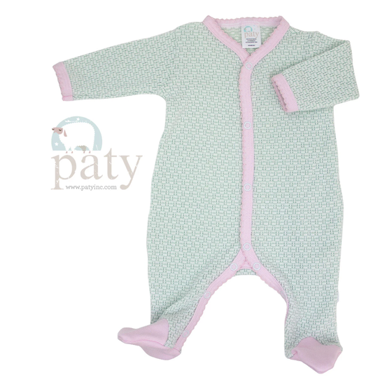 Footie w/Pima Trim Mint/Pink