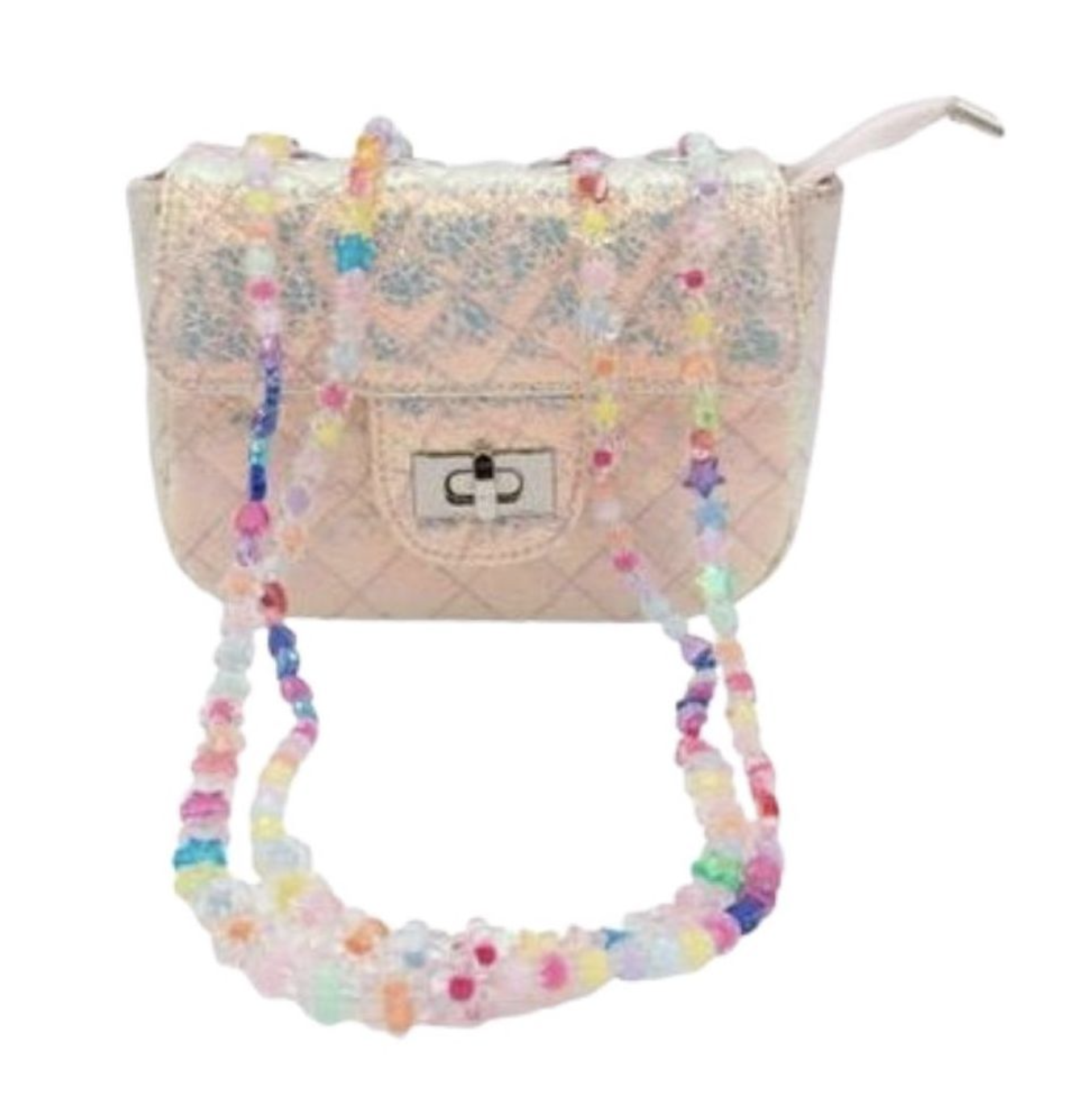 Iridescent White Charm Handle Bag