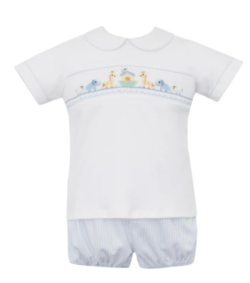 Noah's Ark Boys Lt. Blue Gingham Diaper Set