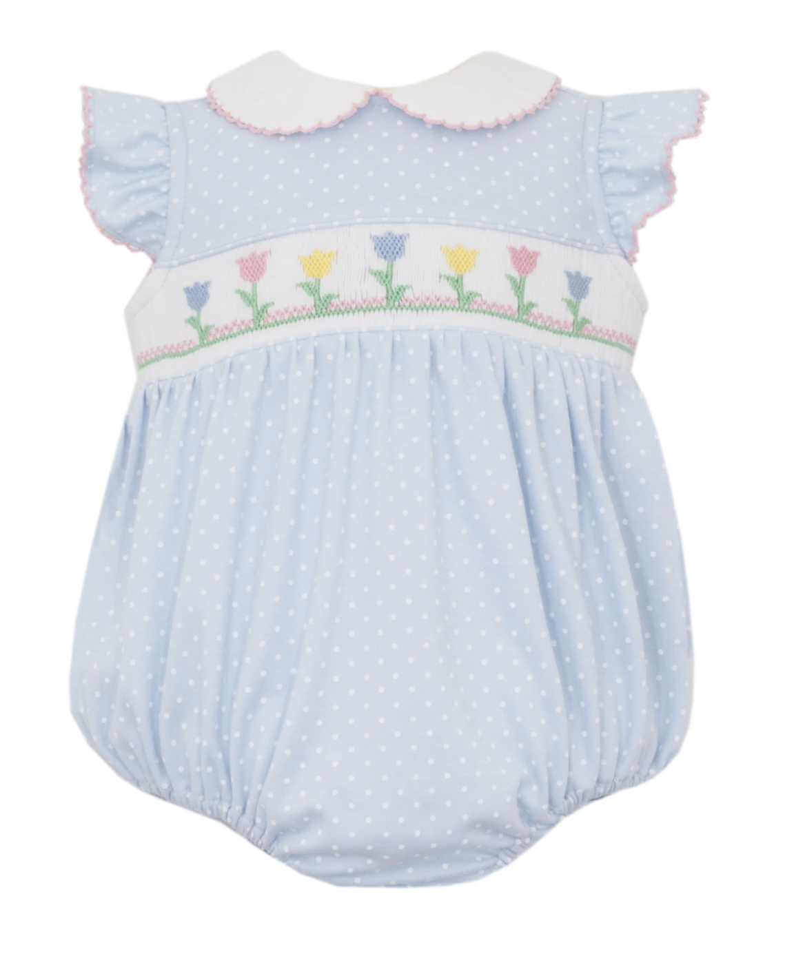 Tulips Ruffle Knit Bubble- Lt. Blue W/ Polka Dot