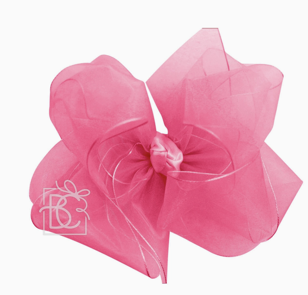 Hot Pink Organza Bow On Clip