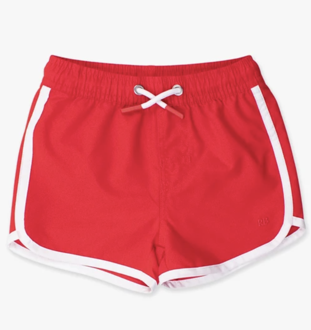 Vintage Red Dolphin Hem Swim Trunks