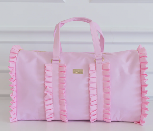 Pink Ruffled Nylon Weekender