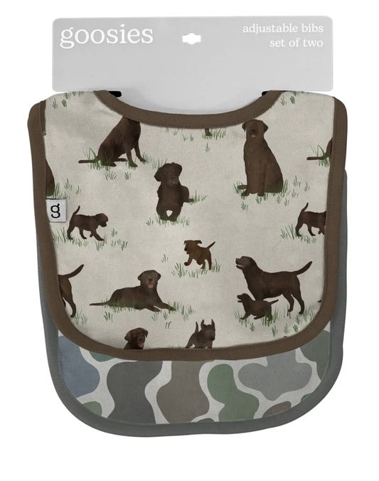 Chocolate Lab Dogs & Camo - Bib Set