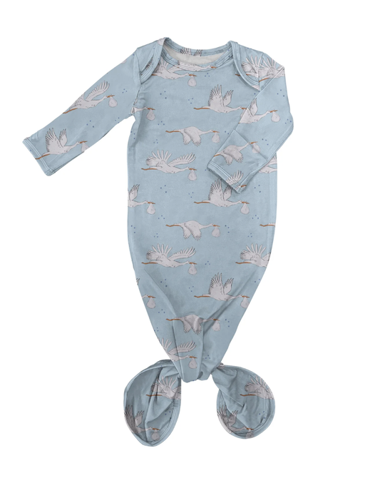 Knotted Infant Gown - Stork (Blue)