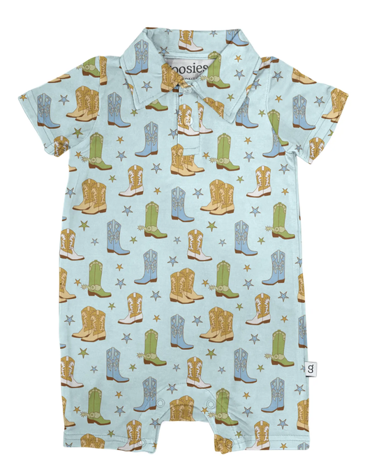 Cowboy Boots & Stars - SS Polo Romper