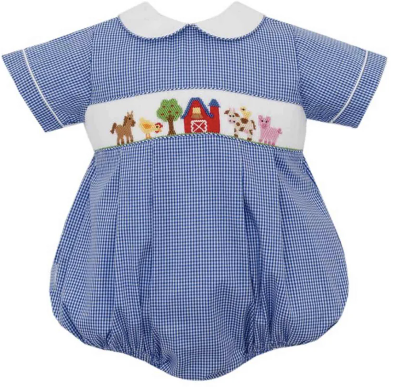 Petit Bebe Farm Boys Royal Blue Gingham Boys Bubble