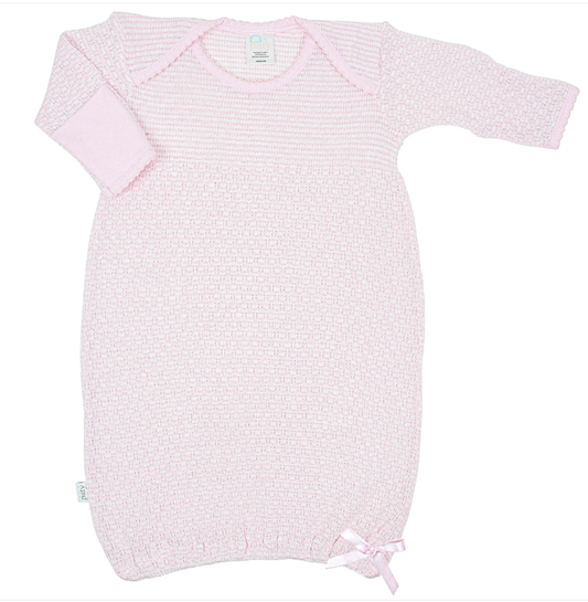 Paty LS Solid Stripe Overlap Shoulder Gown Pink w/Pink Trim