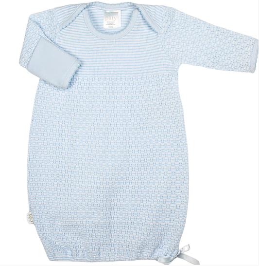 Paty LS Solid Stripe Overlap Shoulder Gown Blue w/Blue Trim