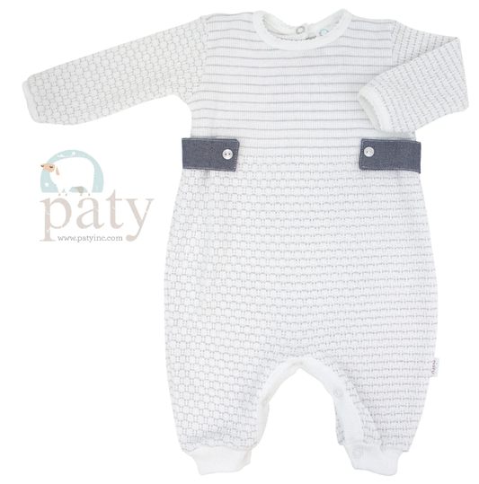 Paty Knit Romper w/Chambray Tabs