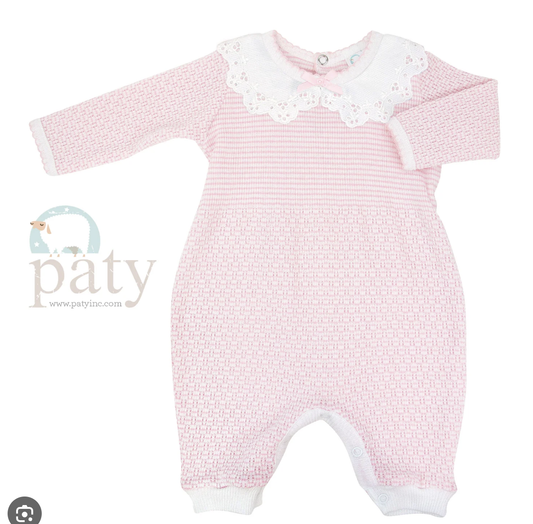 Paty Knit Romper w/Collar Pink