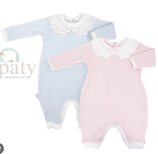 Paty Knit Romper w/Collar Blue