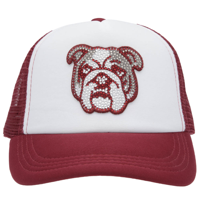 Maroon Bulldog Rhinestone Trucker Hat