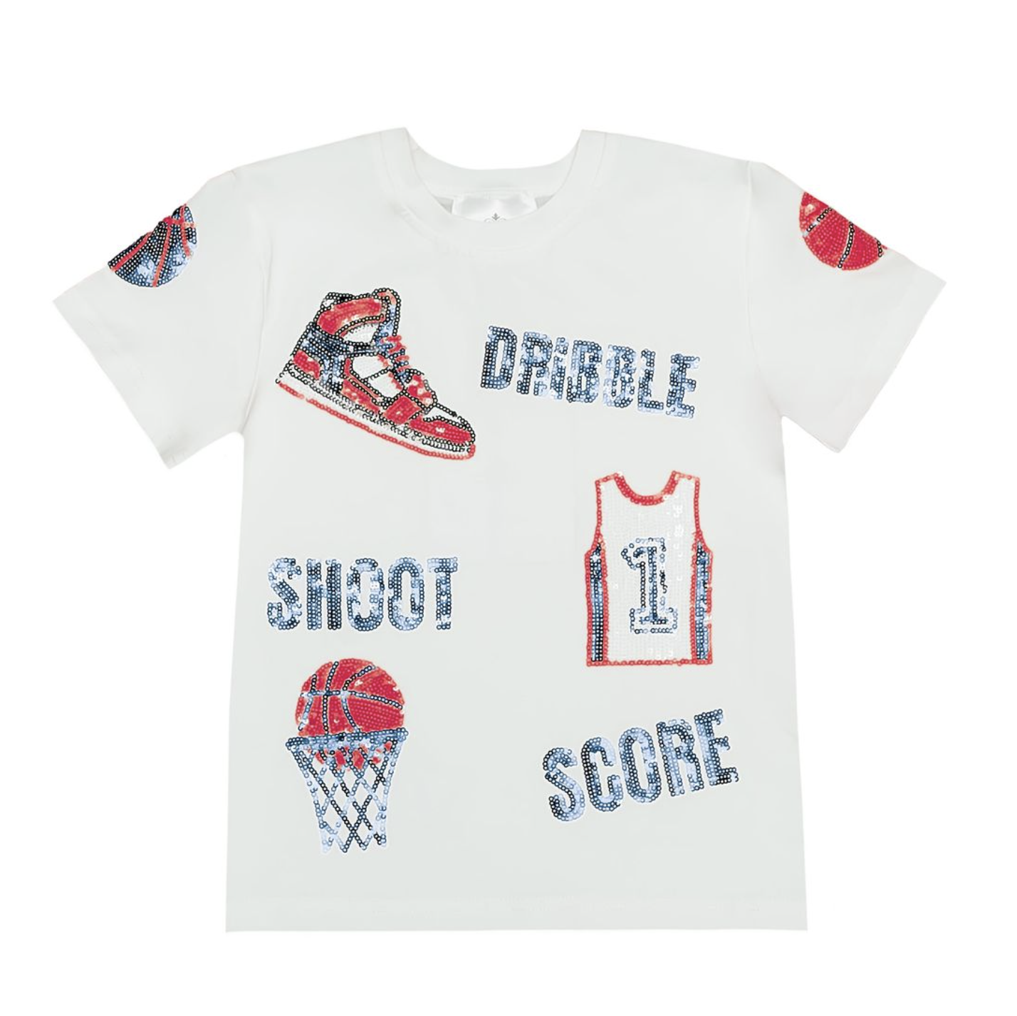 Belle Cher Red & Lt Blue Basketball Sequin Shirt