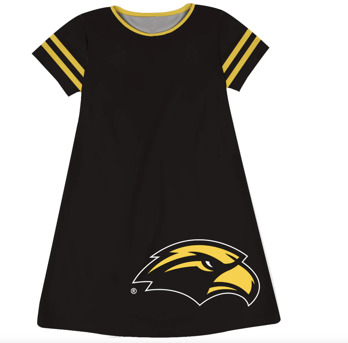 Southern Mississippi Big Logo Black Stripes Short Sleeve A Line Dress