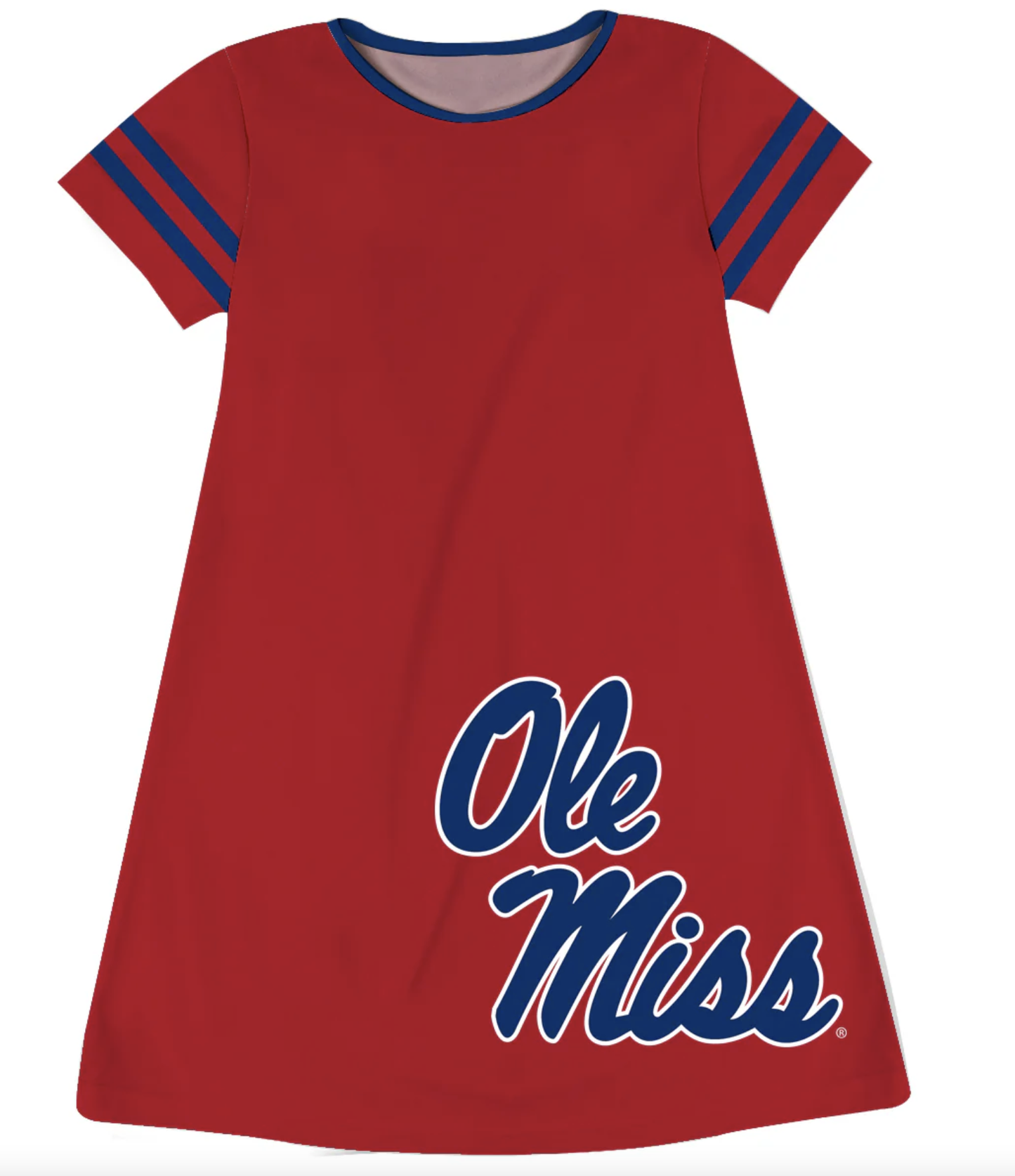 Mississippi Rebels Big Logo Navy Stripes Short Sleeve Girls A Line Dress