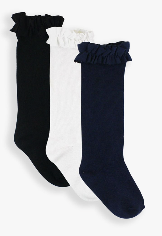3-Pack Knee High Socks- Black White Dark Navy