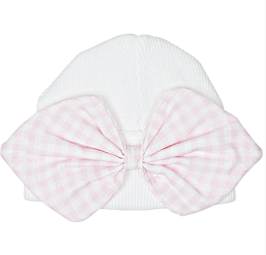 Paty Knit Saylor Beanie w/Bow Pink Gingham