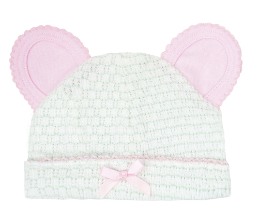 Paty Knit Bear Beanie Pima Binding Pinstripe Mint w/Pink