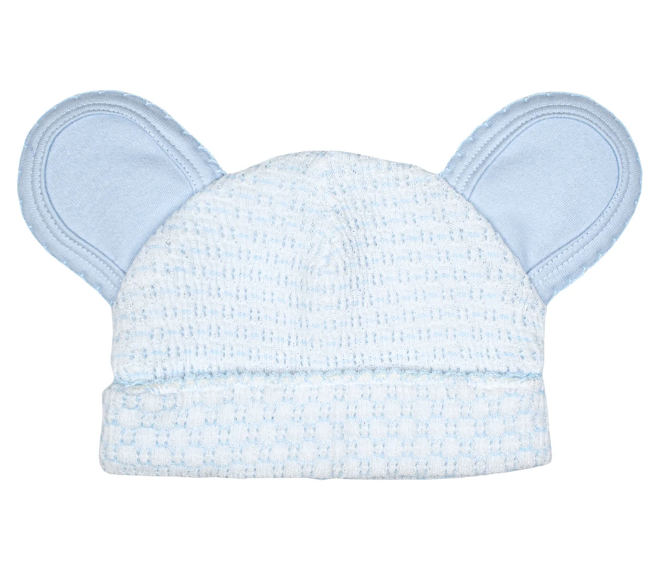 Paty Knit Bear Beanie Pima Binding Pinstripe Blue w/Blue Trim