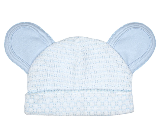 Paty Knit Bear Beanie Pima Binding Pinstripe Blue w/Blue Trim