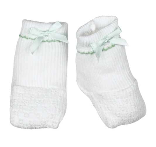 Paty Knit Booties- White w/ Mint No Bow