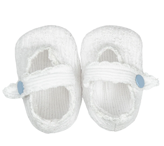 Paty Knit Crib Shoe White w/Blue