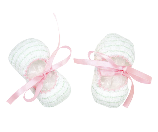 Paty Knit Pinstripe Slippers Mint w/Pink