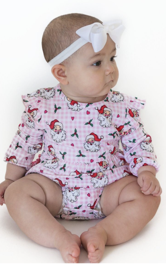 Ruffle Butts Dear Santa Bubble Romper - Pink