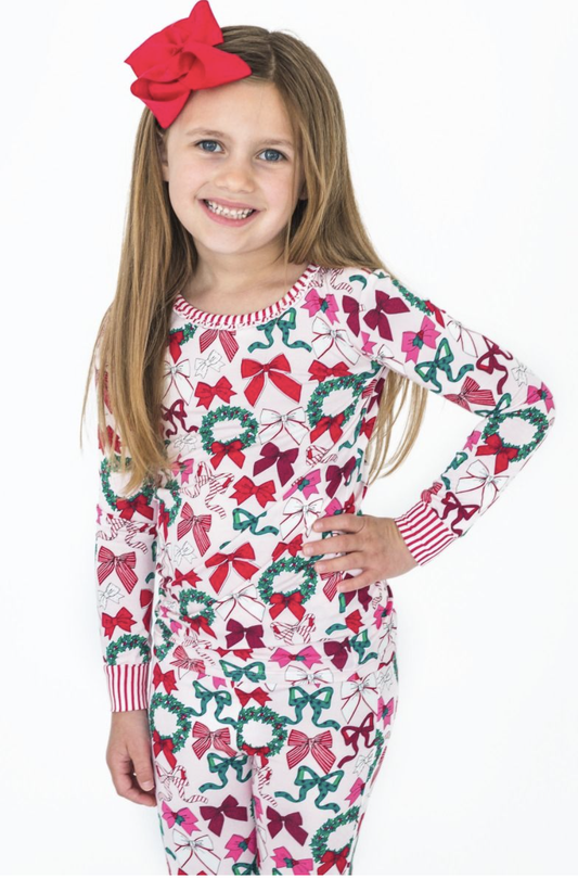 Ruffle Butts Holly Bows L/S PJ Set