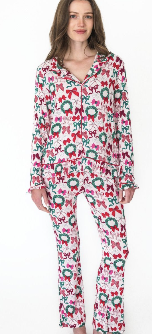Ruffle Butts Holly Bows Women's Flare PJ Set