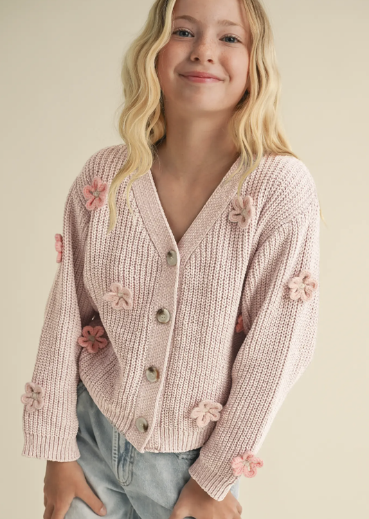 Heart & Arrow Cardigan w/3D Flower Crochet