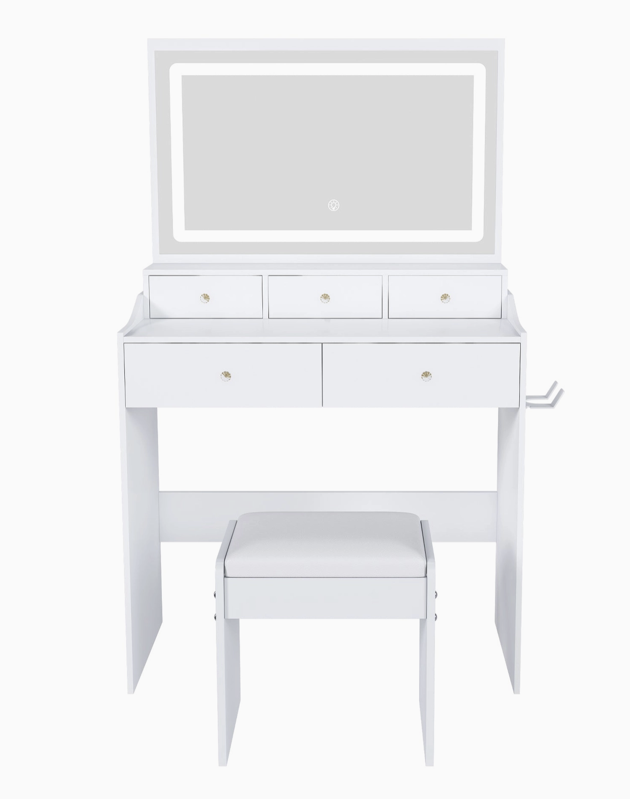 Modern Vanity Desk with Large Mirror Power Outlet 5 Drawers