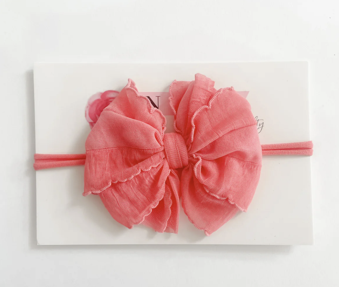 In Awe Skinny Mini Ruffled Headband- Pink Grapefruit