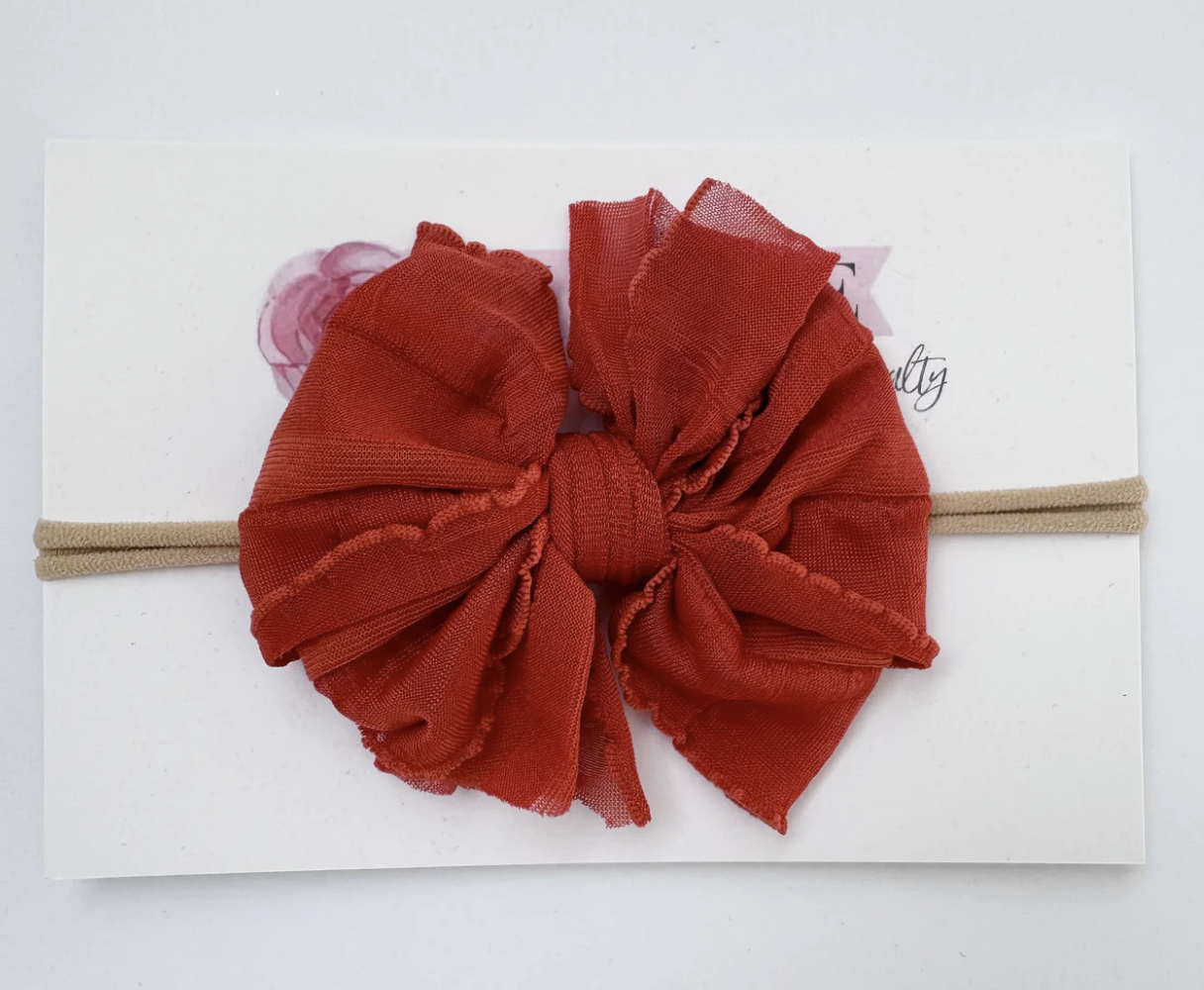 In Awe Skinny Mini Ruffled Headband- Burnt Orange