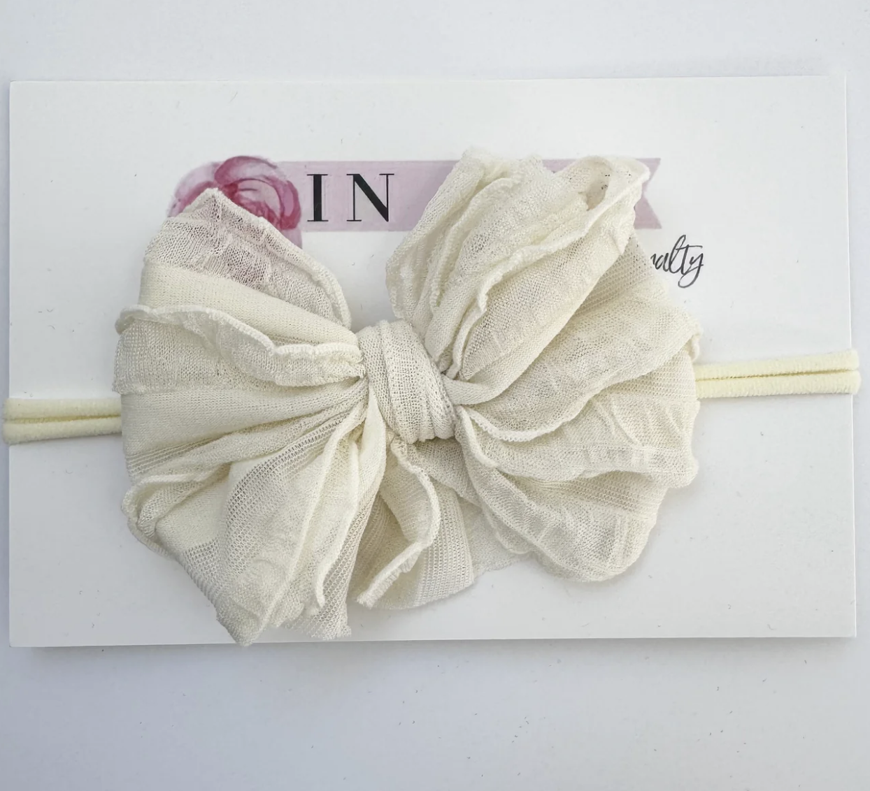 In Awe Skinny Mini Ruffled Headband- Ivory