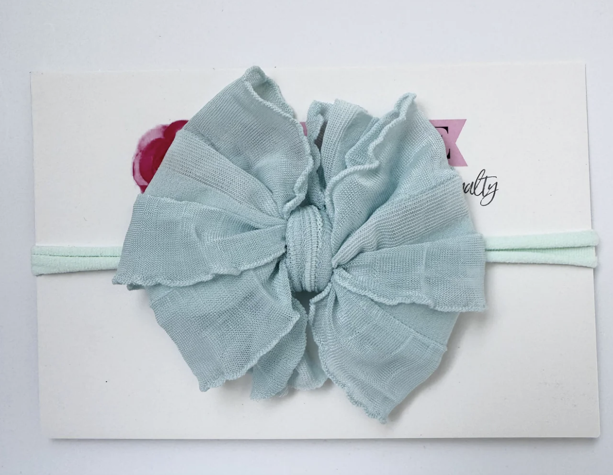 In Awe Skinny Mini Ruffled Headband- Seafoam