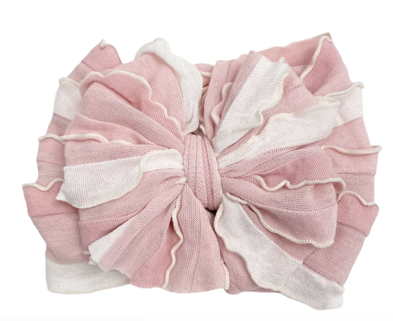 In Awe Ruffled Headband- Tickled Pink Stripe