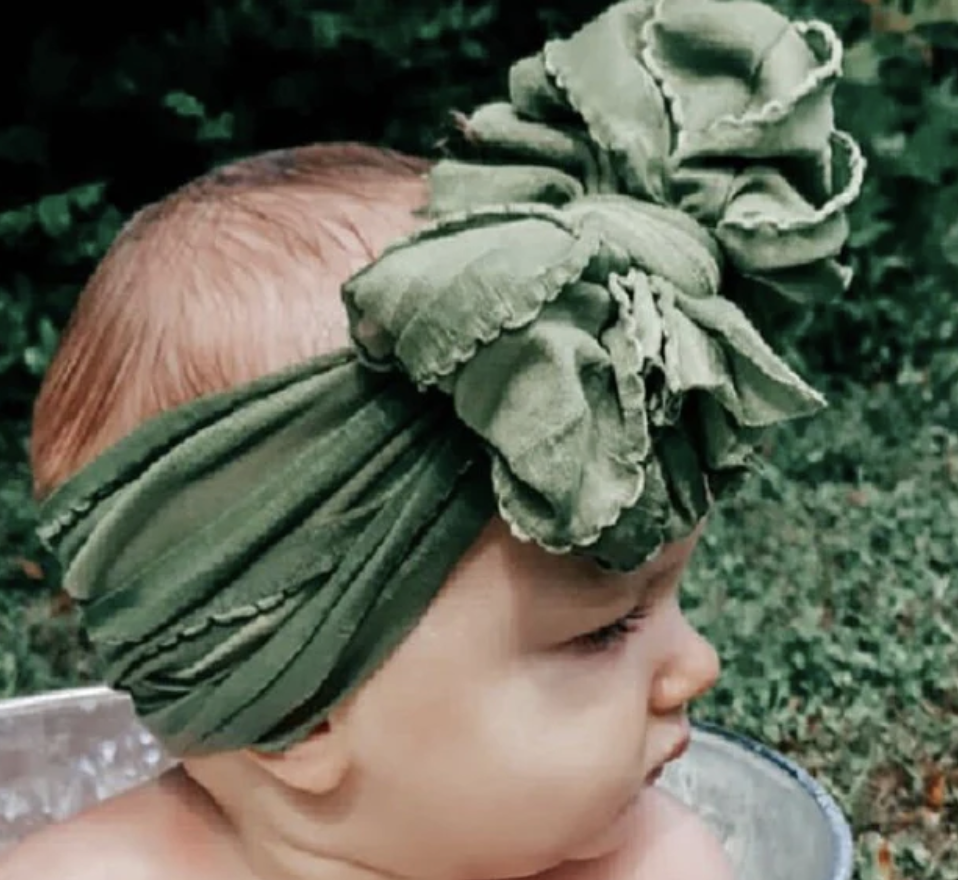 In Awe Ruffled Headband- Cedar Green