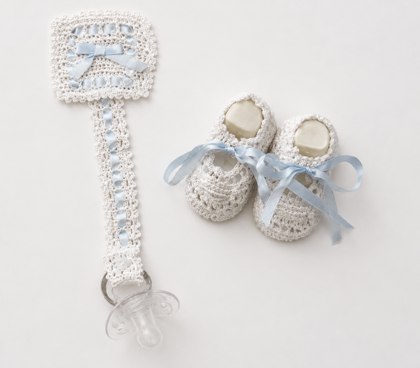 Marion's Child Booties & Pacifier Clip Set - Blue