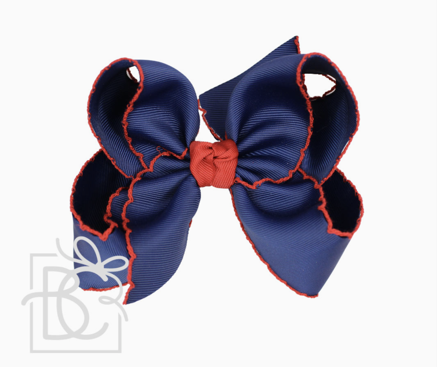 Crochet Edge Bow Red & Navy 5.5"