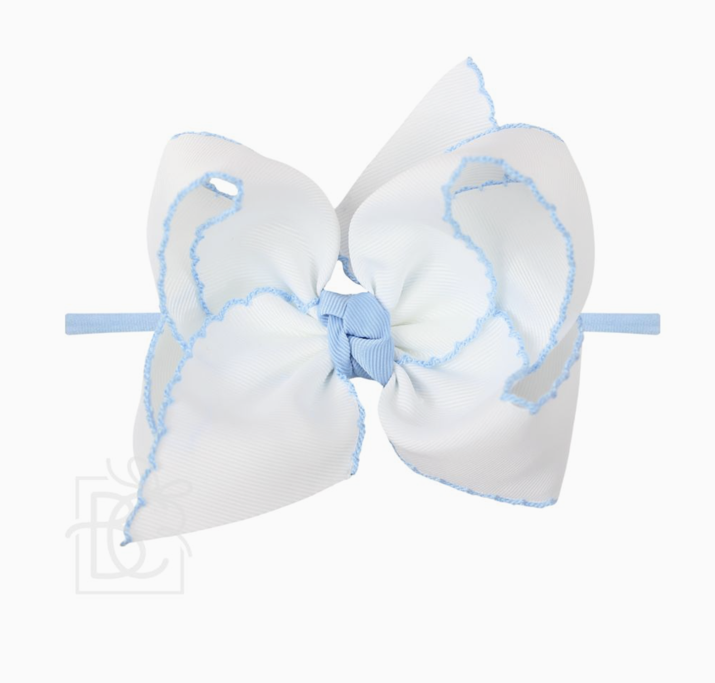 1/4"Pantyhose Headband w/ Crochet Edge Hair Bow - Millennium Blue/White