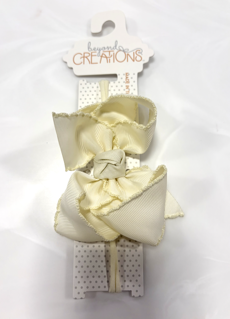 1/4"Pantyhose Headband w/ Medium Crochet Hair Bow - Antique White
